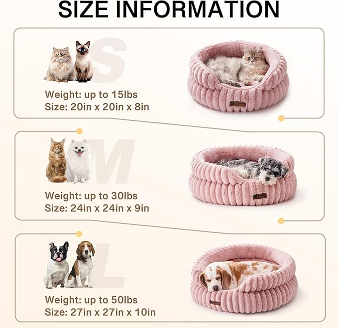 MEWOOFUN Dog Bed for Medium Dogs, Washable Large Cat Beds for Indoor Cats, Donut Pet Bed for Dogs and Cats with Anti-Slip Bottom (Pink, 27"x27"x10")