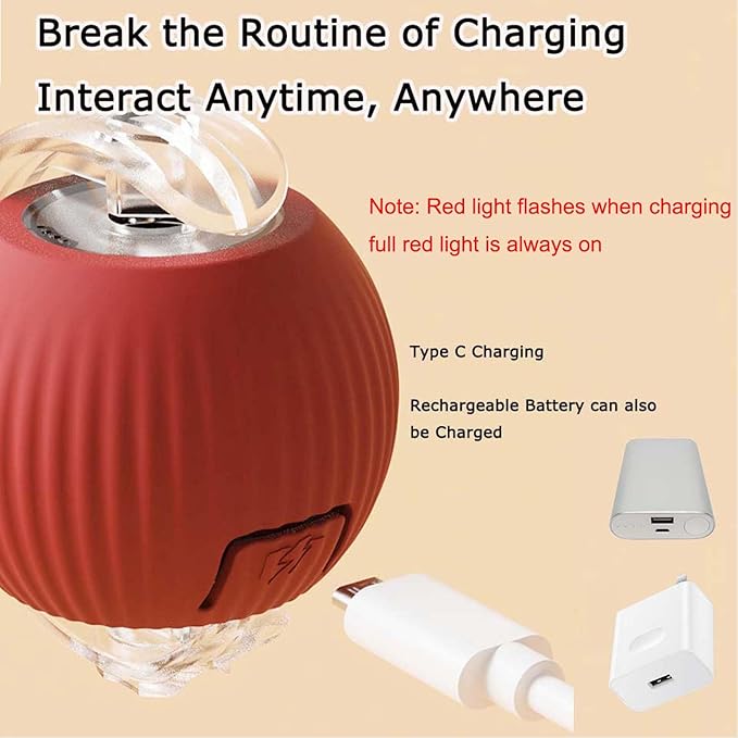 Speed 2.0 Tail Interactive Cat Toys for Indoor Cats, Chirping & Motion Activate Ca t Toy, Smart Kitten Rolling Ball Moving Ball Toys, Rechargeable Dog Cat Bal l for Enrichment Exercise (Red)