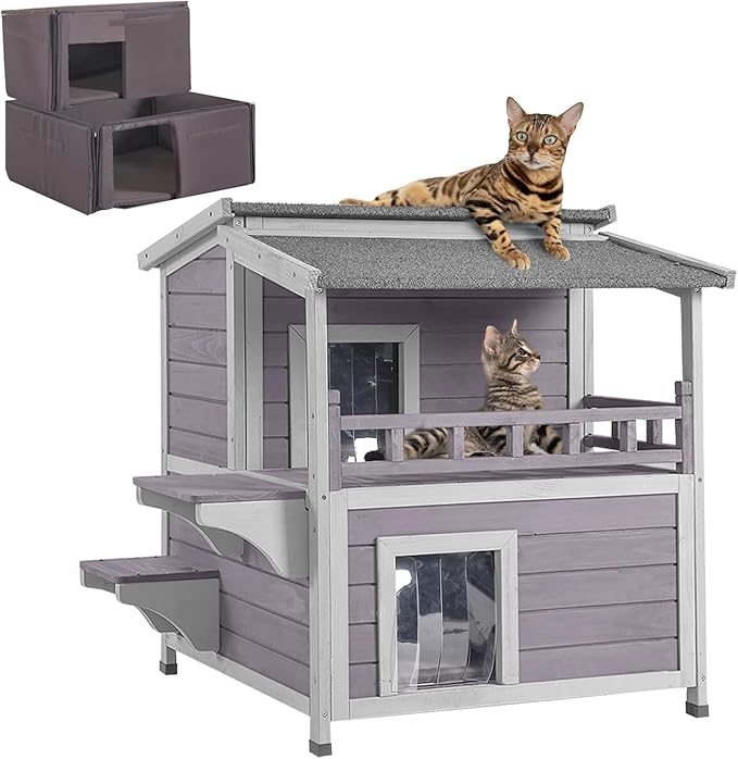Cat House Outdoor 100% Insulation Feral Kitty Shelter with Insulated Liner for Winter,Waterproof Heated Cat Condo…