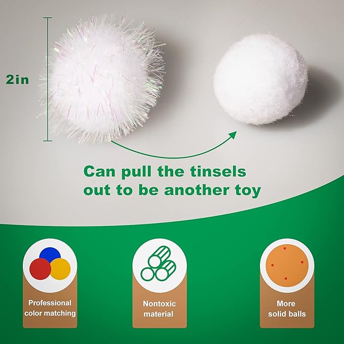 VAPKER 30 Pcs Cat Toys - Sparkle Balls, Extra Large 2 Inch Glitter Balls, White Color