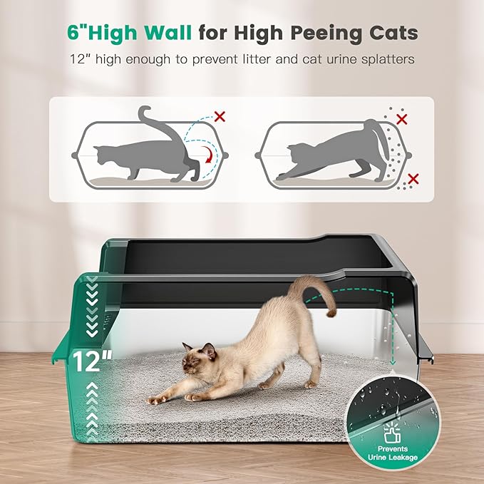 Tripamin XXL Stainless Steel Litter Box with High Sides 26"x18"x12" Extra Large Metal Litter Box for Big Cats & Multiple cat, Jumbo Top Entry Litter Pan with lid (Black, XX-Large)