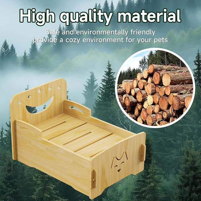 Wooden Cat Bed-Wooden Indoor Pet Bed for Cats, Dogs, Rabbits, Kittens and Small Animals Without Mattress,Easy Assembly