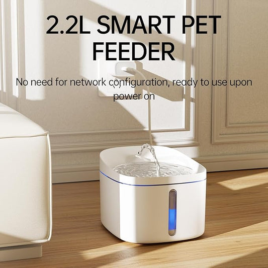 DOGNESS D01B Pet Fountain Cat Water Dispenser Healthy and Hygienic Drinking Fountain 2.2L Automatic Electric Water Bowl for Dogs, Cats, Birds and Small Animals White