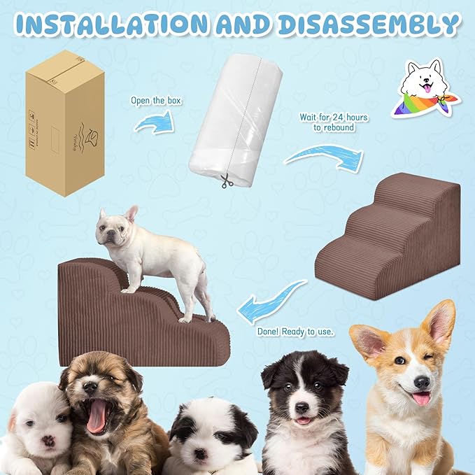 Dog Steps, 4-Step Dog Ramp and Steps for High Beds and Sofa, Non-Slip Pet Stairs, Removable and Easy to Clean Pet Stairs, Coffee