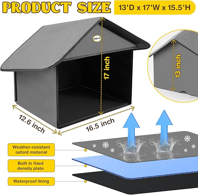 Dreyoo Cat Houses & Condos Outdoor Cat Feeding Station for Food & Water, Weatherproof Outdoor Kitty Dining Room Cats Shelter for Stray, Feral and Community Cats, 13”d x 17”w x 15.5'h(Dark Grey)