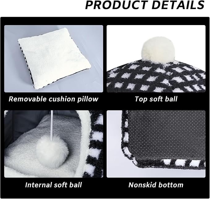 Cat Bed Cave for Indoor, Suitable for Cat Dome Bed, Hideaway Bed for Indoor Cats with Removable Mattress for Kittens.Cat Tent House for Dual Use (17"x17")