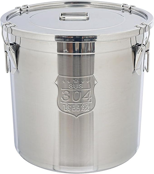 DYNAMI 12.7Gal 304 Stainless Steel Rice Storage Container,Extra Large Food Grade Canister,40-90Lbs Sealed Rice Bucket with Airtight Lid and Locking Buckle,for Rice, Flour, Grain (48L)