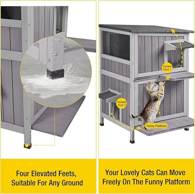 Aivituvin Outdoor Cat House,2-Levels Feral Cat Shelter Insulated for Winter,Large Size Cat Enclosure for Multiple Cats