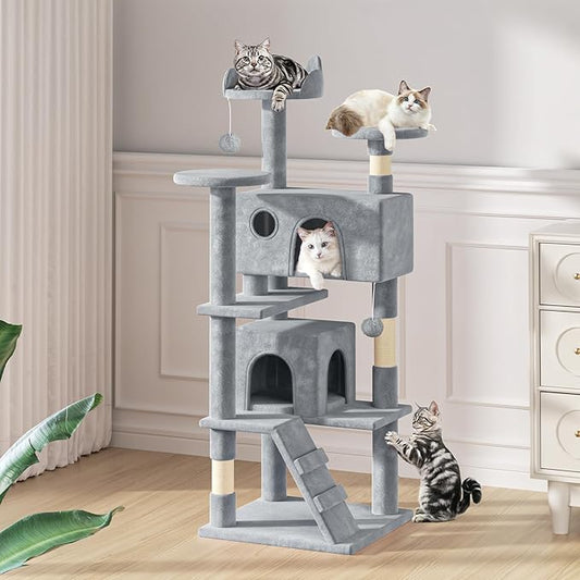 MoNiBloom 54 Inch Cat Tree Tower for Indoor Cats Large Adults, Cat Tower with Scratching Post, Multi-Level Furniture Activity Center with Cat Condo Pet Play House, Light Grey