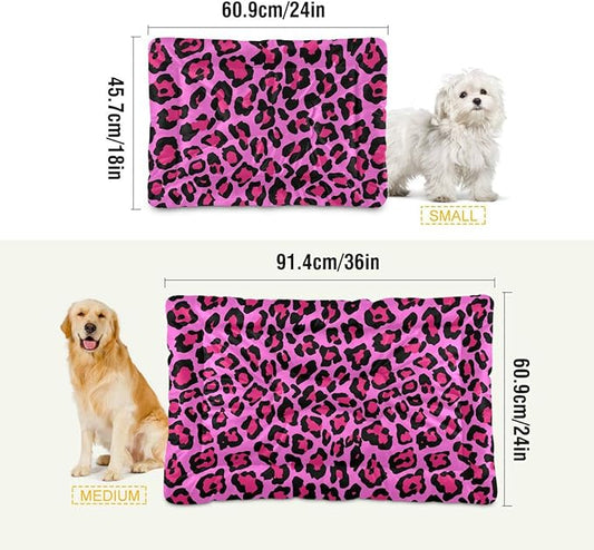 Pink Leopard Print Pet Bed Cute Dog Bed Mat Absorbing Non Slip Pad Pet Sleeping Mat for Small, Medium, and Large Dogs Puppy Cat 24 in x 18 in