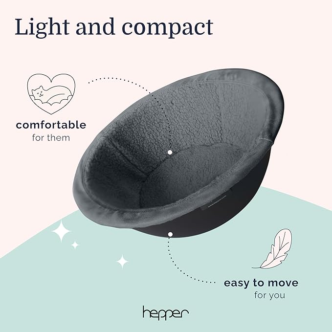 Hepper Cat Nest - Washable Bed With Removable Fluffy Fleece Liner - Cozy Comfy Calming Round Shape - Warming Donut Bed Desk Ready - Small for Indoor Cats (Grey/Grey)