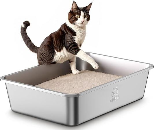 Stainless Steel Litter Box, Large Metal Cat Litter Box with High Sided for Big and Small Cats, Kitty Litter Boxes, Non-Stick, Easy to Clean, Odor-Free, Cat Toilet,Litterbox