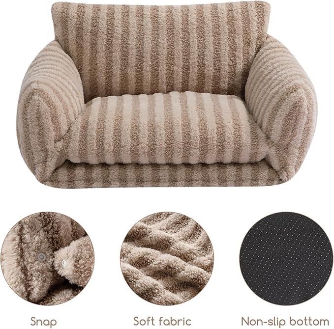 Hollypet Cat Bed Fluffy Plush Mutifuctional Double-Layer Soft Pet Couch Orthopedic Sofa Nest Beds for Small Cats and Dogs, Khaki (25x20x13 inch)