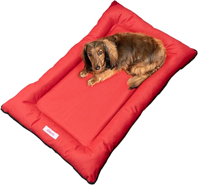 DBD3004A-XL Archie 46" x 41.5" Traditional Oxford Waterproof Indoor/Outdoor Hand-Washable Memory Foam Camping Pet Bed, Strawberry