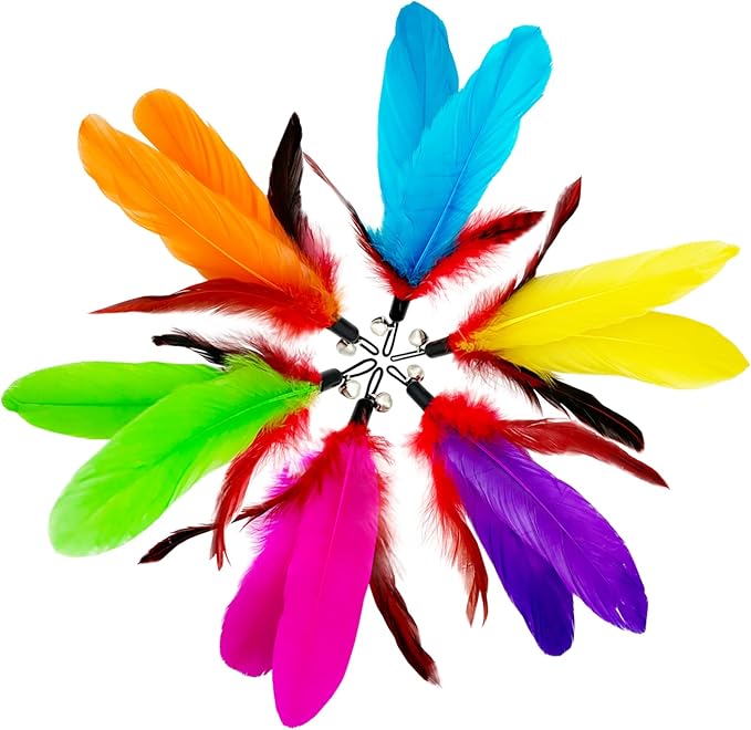 Cat Feather Toys Refills, 14 Pieces Natural Feathers Refills, Cat Wand Replacement Feathers Toy for Indoor Cats