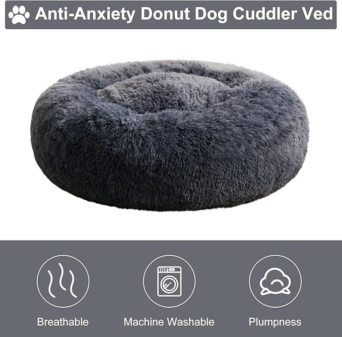 WNPETHOME Calming Dog Beds for Large Dogs, Anti-Anxiety Donut Large pet Bed, Fluffy Faux Fur Plush Pet Bed,Warming Cozy Soft Round Lagre Bed for Jumbo Dogs, Cat Cuddler Cushion Bed