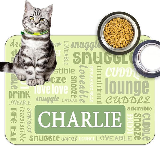 Personalized Dog Cat Feeding Mat Custom Pet Food Mat Waterproof Non-Slip Customized Puppy Name Photo Placemat Dish Rug Floor Protector Gifts for Pets Lover Pattern 4