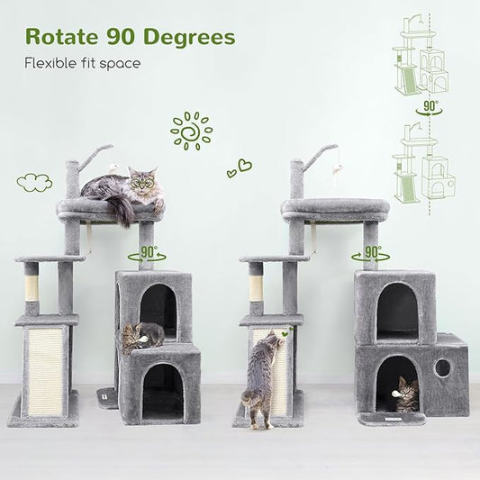 Globlazer Cat Tower for Indoor Adult Cats, 50-inch Heavy Duty Cat Tree for Big Cats, Cat Tree House with Extra-Large Padded Platform, Sisal Scratching Board, 2 Large Condos, F50, Light Grey