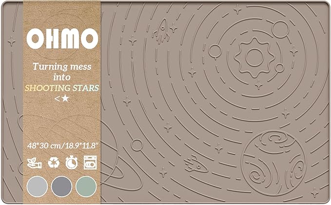 OHMO Dog Food Mat, Silicone Waterproof Cat Food Mat, Non-Skid Spill Proof Pet Feeding Mat for Food and Water, Easy to Clean Dog Placemat(Beige, 18.9" x 11.8")