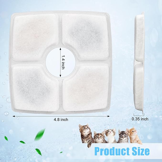 Cat Water Fountain Filter Replacement, 8 Pack Cat Fountain Filters Compatible with Top Square 84oz/2.5L Automatic Pet Fountain Dog Water Dispenser, 3 Filtration System Replacement Pet Filters