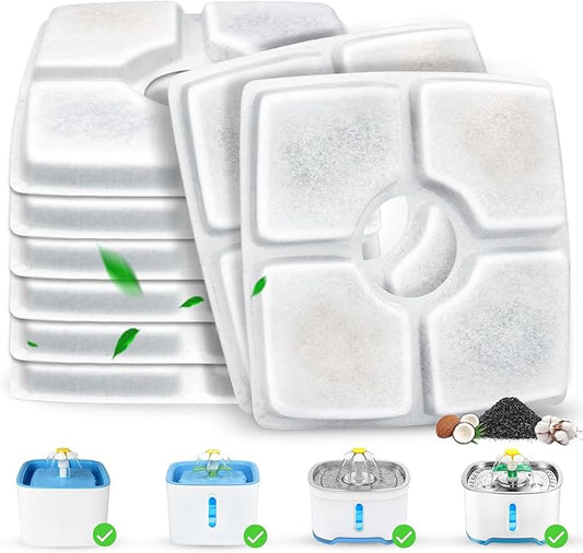 Cat Water Fountain Filter Replacement, 8 Pack Cat Fountain Filters Compatible with Top Square 84oz/2.5L Automatic Pet Fountain Dog Water Dispenser, 3 Filtration System Replacement Pet Filters