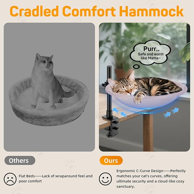 Cat Desk Bed & Perch - Breathable Soft Mesh Cat Hammock Nest for Home Office Desk, 360° Flexible Adjustable, Holds Up to 62 lbs for Gaming/Study Table (Pink)