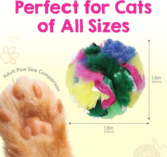 Cat Crinkle Ball Toy – 50-Pack of 1.5" Soft, Lightweight Kitten and Cat Toys – Sparkly, Crinkly, Durable, Safe and Interactive for Indoor Play, Batting, Chasing, Fetch, Training and Daily Exercise
