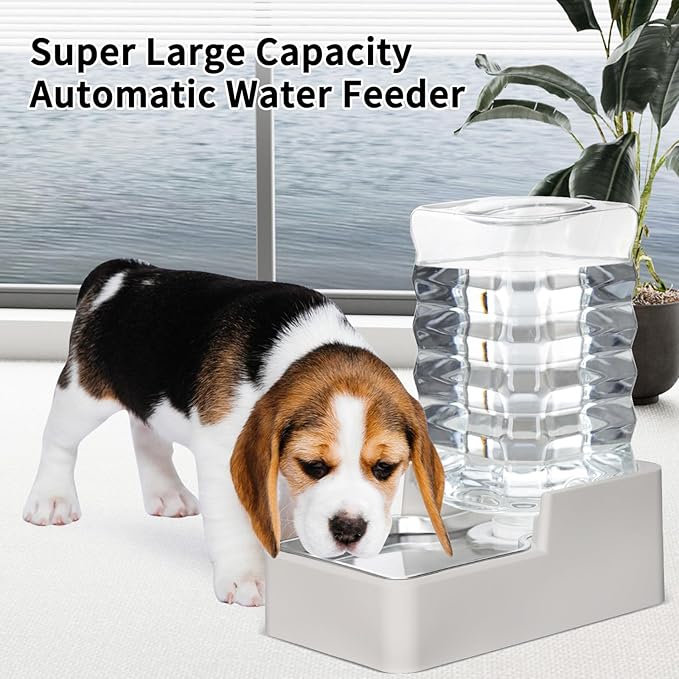 RIZZARI Stainless Steel Pet Water Feeder: 7L Automatic Leak-Proof Gravity Dispenser for Cats Dogs Indoor Outdoor Use(Beige with Filter,7L)