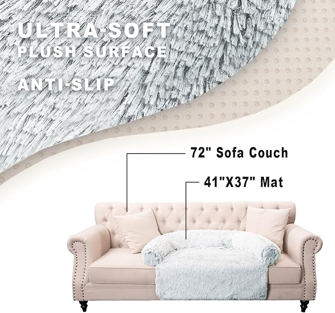 Calming Dogs/Cats Bed Mats, Dog Pad Washable Removable Couch Cover, Plush Long Fur Mat for Pets, Waterproof Lining, Perfect for Small, Medium and Large Dogs and Cats (Gradient Gray, 41"x37")