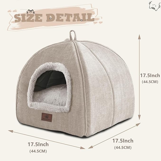 Cat Beds for Indoor Cats - Cat House Cats Tent with Removable Washable Cushioned Pillow, Soft and Self Kitten beds,Pet Bed(Large,Beige)