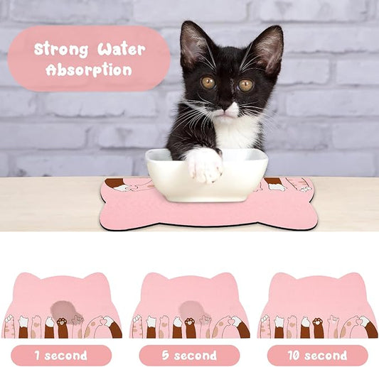 Pet Feeding Mats - Absorbent Cat Food & Water Mats, Pink, 17.7 * 9.8 inch