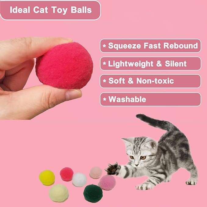 Soft Pom Pom Cat Toys - Plush Interactive Balls for Kittens & Indoor Cats, DIY Craft Decorations - Multi-Purpose Play, Training & Sensory Enrichment(1.6inches 20pcs)