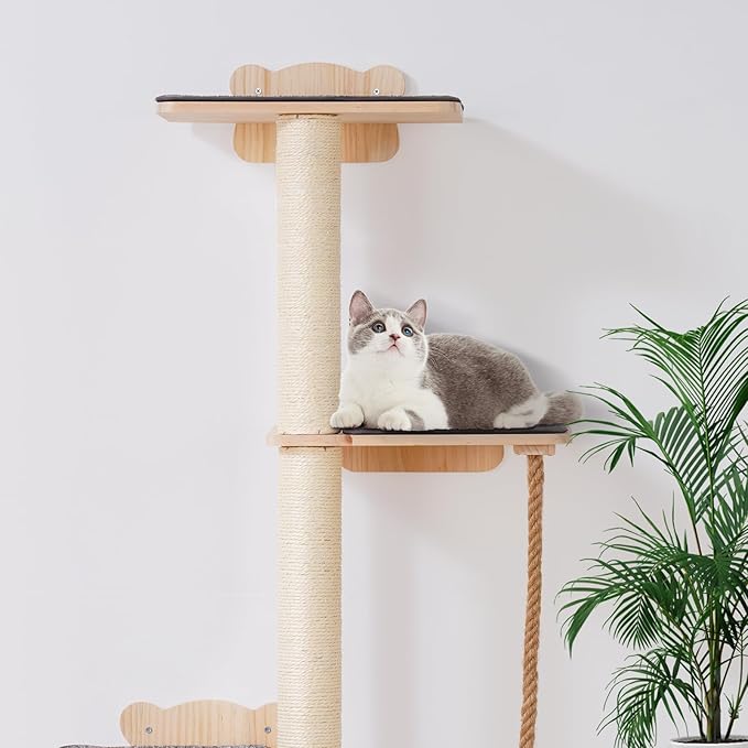 VEVOR 4 Tiers Tall Cat Wall Furniture Set with 4 Jumping Boards, Wall-Mounted Cat Floating Shelf up to 40 lbs, 12 mm Pine Wood Perch for Sleeping, Playing, and Climbing