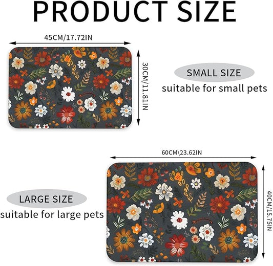 Flower Berries Dog Food Mat Absorbent Bowl Mats No Stains Quick Dry Waterproof Pet Cat Placemats for Food and Water, 30x45cm