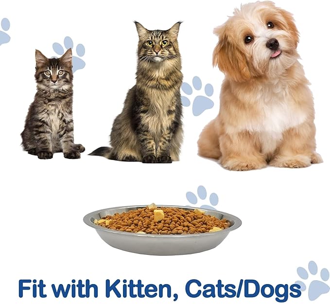 kathson 8 Pcs Stainless Steel Cat Food Bowls, Replacement Whisker Relief Cat Metal Dishes, Shallow Wide Cat&Dog Food and Water Bowl Suitable for Pet Feeding Stand, Dishwasher Safe (10.22 Inch Dia.)