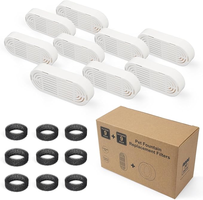 Cat Water Fountain Filter,Pet Fountain Filters Replacement for 3.2L/108oz Cat Drinking Fountain and 4L/134oz Stainless Steel Pet Water Fountain,Cat Fountain Filter Replacement with Pre-Filter Sponges