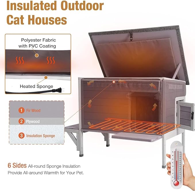 Insulated Outdoor Cat House - Heavy-Duty Triple-Layer Weatherproof Shelter with Thermal Liner, Openable Roof & Escape Doors for 1-3 Cats