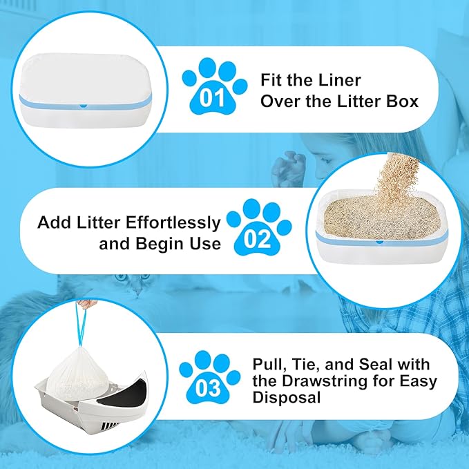 Cat Litter Bags 60 Count,19.68"x17.71" Drawstring Close Litter Box Liners for Automatic Litter Box,Thick Cat Poop Bags,Easy to Clean,Heavy Duty Robot Bag for Self-Cleaning Box