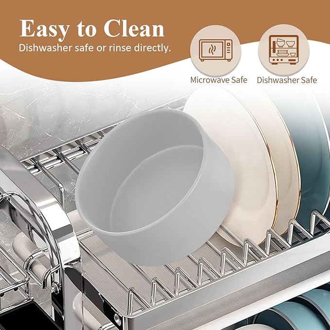 Raised Ceramic Large Dog Bowl - Heavy Weighted Dog Dish with Bamboo Stand - Elevated for Comfortable Feeding - 8.3" W x 8" H - 4.5 Cups (68 fl oz) - White