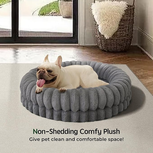 BALANCE Luxury Donut Dog Bed, 30 Inches Round Dog Bed Medium Size Dogs Washable, Orthopedic Calming Dogs Bed for Pets with Anti-Slip Bottom, Gray