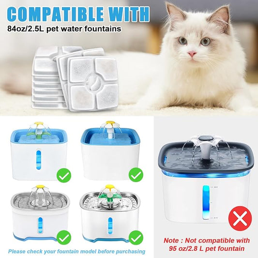 Cat Water Fountain Filter Replacement, 8 Pack Cat Fountain Filters Compatible with Top Square 84oz/2.5L Automatic Pet Fountain Dog Water Dispenser, 3 Filtration System Replacement Pet Filters