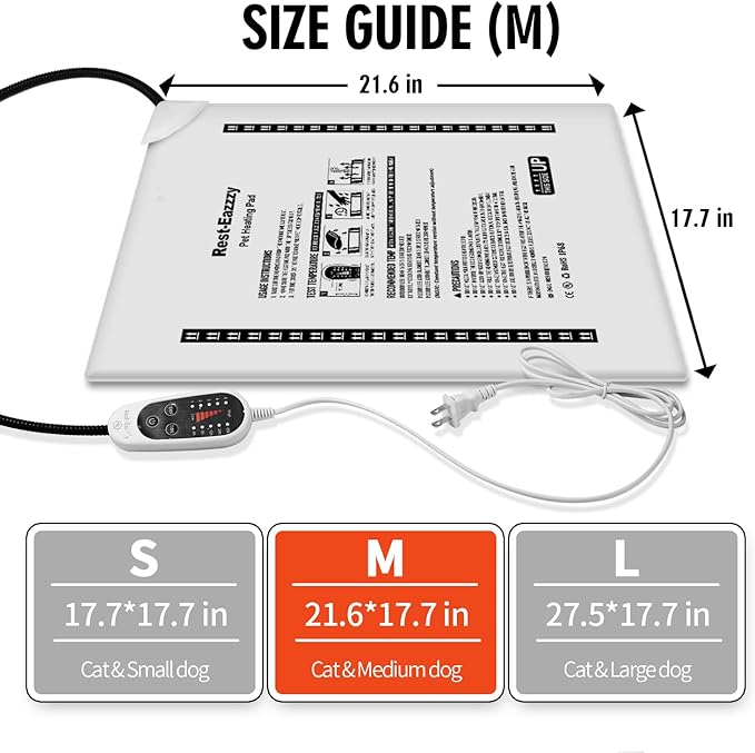 Rest-Eazzzy Heating Pad for Cats, Warming Mat with Removable Cover, 5 Level Timer & Temperature, Indoor Cat Bed (Pure-Grey, M)