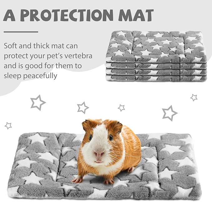 Haull 4 Pcs Waterproof Guinea Pig Bedding Winter Guinea Pig Bed Plush Cage Liners Soft Dog Cat Mat Reversible Winter Cozy Animal Pee Pad Hamster Bed Mat for Bunny(Black White Star,13 x 10 Inch)