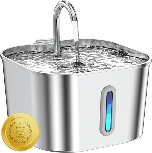Cat Water Fountain Stainless Steel, 74oz/2.2L Automatic Cat Drinking Fountain, Pet Water Dispenser with Quiet Pump, Suitable for Cats, Dogs and Multi-pet households