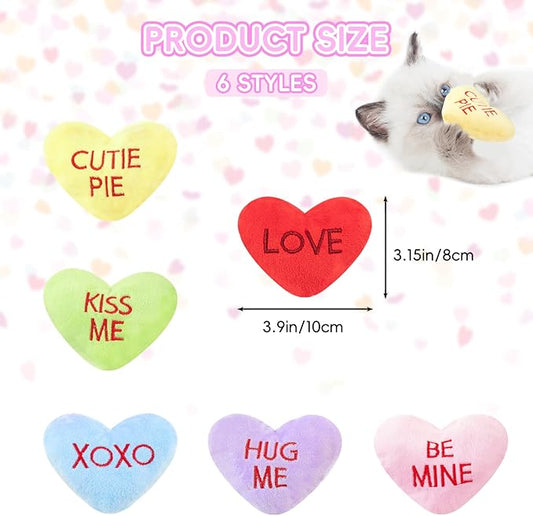 6pcs Valentine's Day Heart Catnip Toy,Valentines Indoor Heart Shaped Cat Toy Plush Interactive Chew Bite Toys for Cat Kitten Indoor Festive Holiday Cat Lover Gift