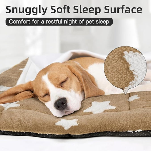 Mora Pets Cat Bed for Indoor Cats Washable Dog Crate Pad Cute Star Dog Bed Mat for Small Dogs Pet Kennel Pad for Cage Soft Flat Puppy Kitten Cushion for Sleeping Anti-Slip Brown 22 x 13