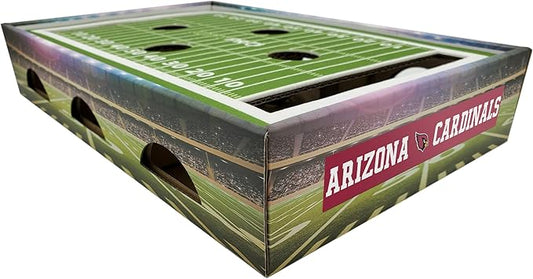 NFL Arizona Cardinals Football Stadium Cat Scratcher Find & Play Box With 2 Jingle Bell Balls - Game Day Toy, Field Felt Scratcher, Play and Lounge Stimulating Game