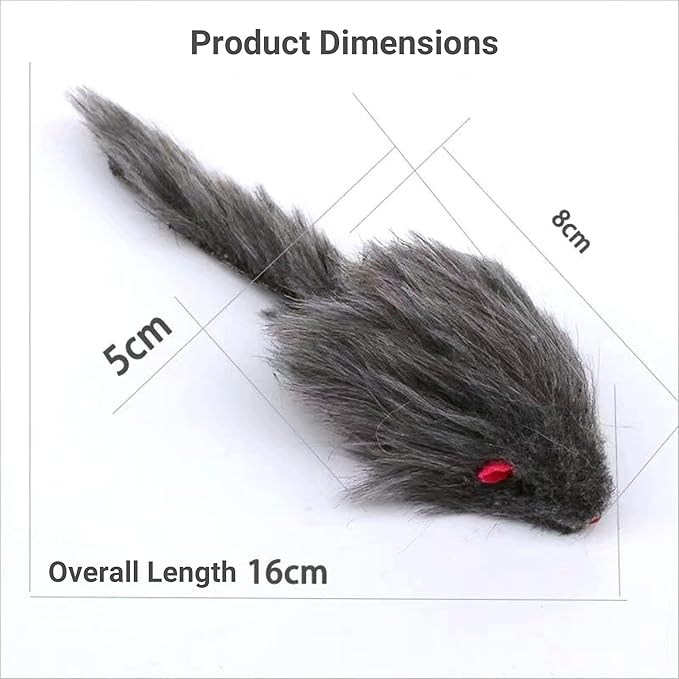 Cat Toys, 5 Pack Faux Fur Mouse Toys, Interactive Cat Toy 6.3โ Realistic Size Grey Furry Rattle Mouse Without Catnip Kitten Cat Toy for Bored Indoor Adult Cat, Kitten Interactive Play