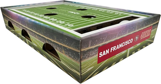 NFL San Francisco 49ers Football Stadium Cat Scratcher Find & Play Box. Game Day Toy With 2 Jingle Bell Balls. Football Field Felt Scratcher Play and Lounge Stimulating Game