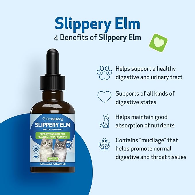 Pet Wellbeing Slippery Elm for Cats - Organic Herb, Supports Healthy Digestive Tract, Gut Lining, Throat Comfort, Lower Urinary Tract Health - Veterinarian-Formulated Herbal Supplement 2 oz (59 ml)
